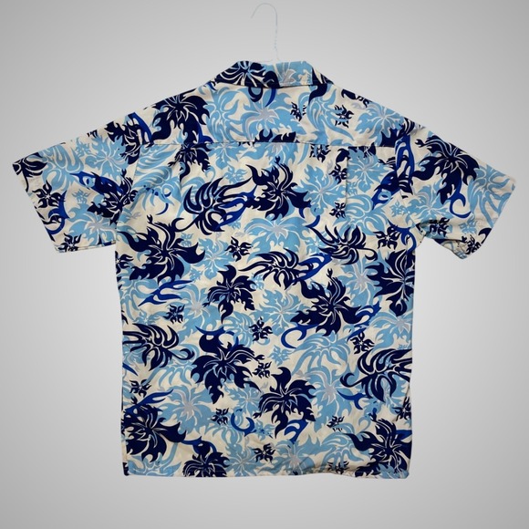 Ten Zone Hawaiian Mens Blue White Floral Tribal Button Down Shirt Large - Picture 3 of 7